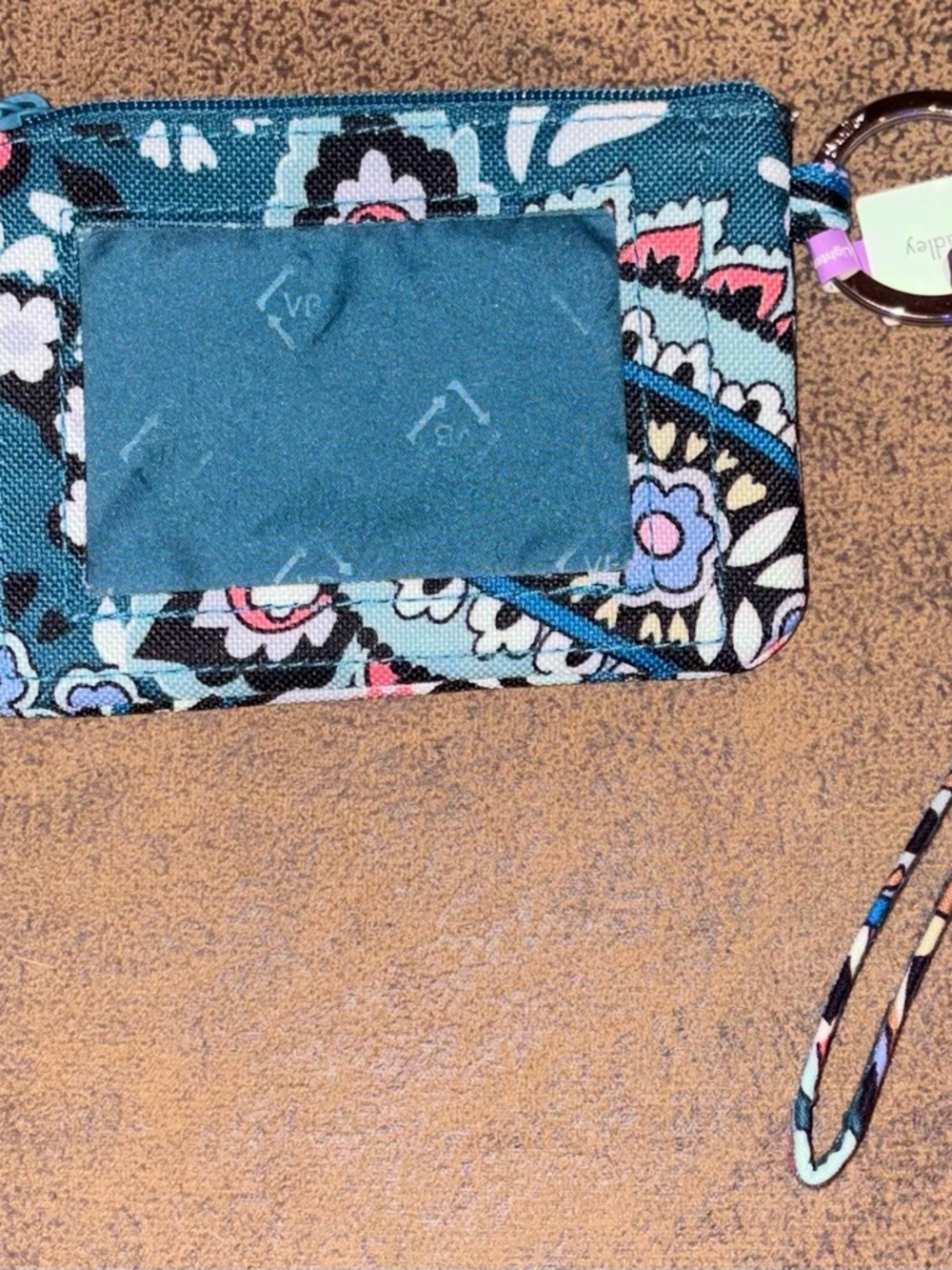 Vera Bradley Teal Floral Wristlet Keychain Card Case - NEW WITH TAGS